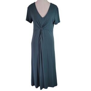 J.Jill Size S Stretch Twist Front Sheath Maxi Dress Dark Teal Green Short Sleeve